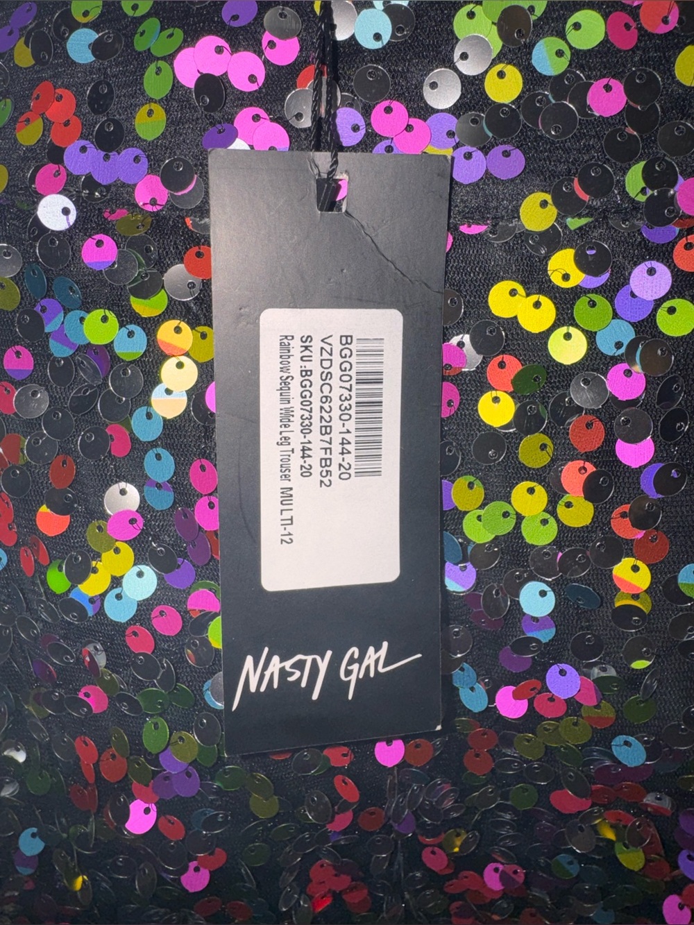 NWT Nasty Gal Rainbow Sequin Wide Leg Trousers Size 6 - Picture 5 of 6